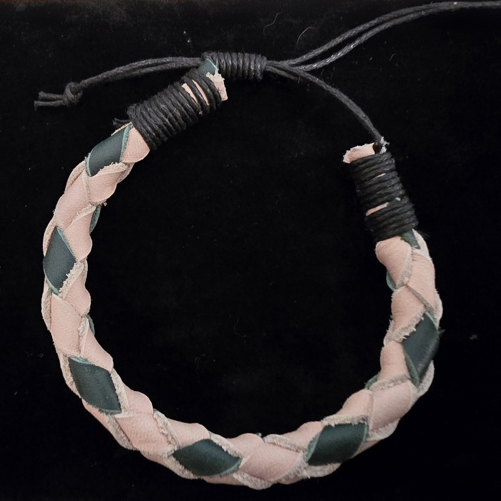 Braided Beige and Green Bracelet